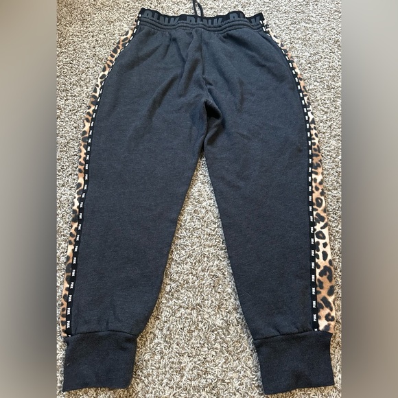 PINK Victoria's Secret Black Joggers with Leopard Trim - Picture 5 of 7